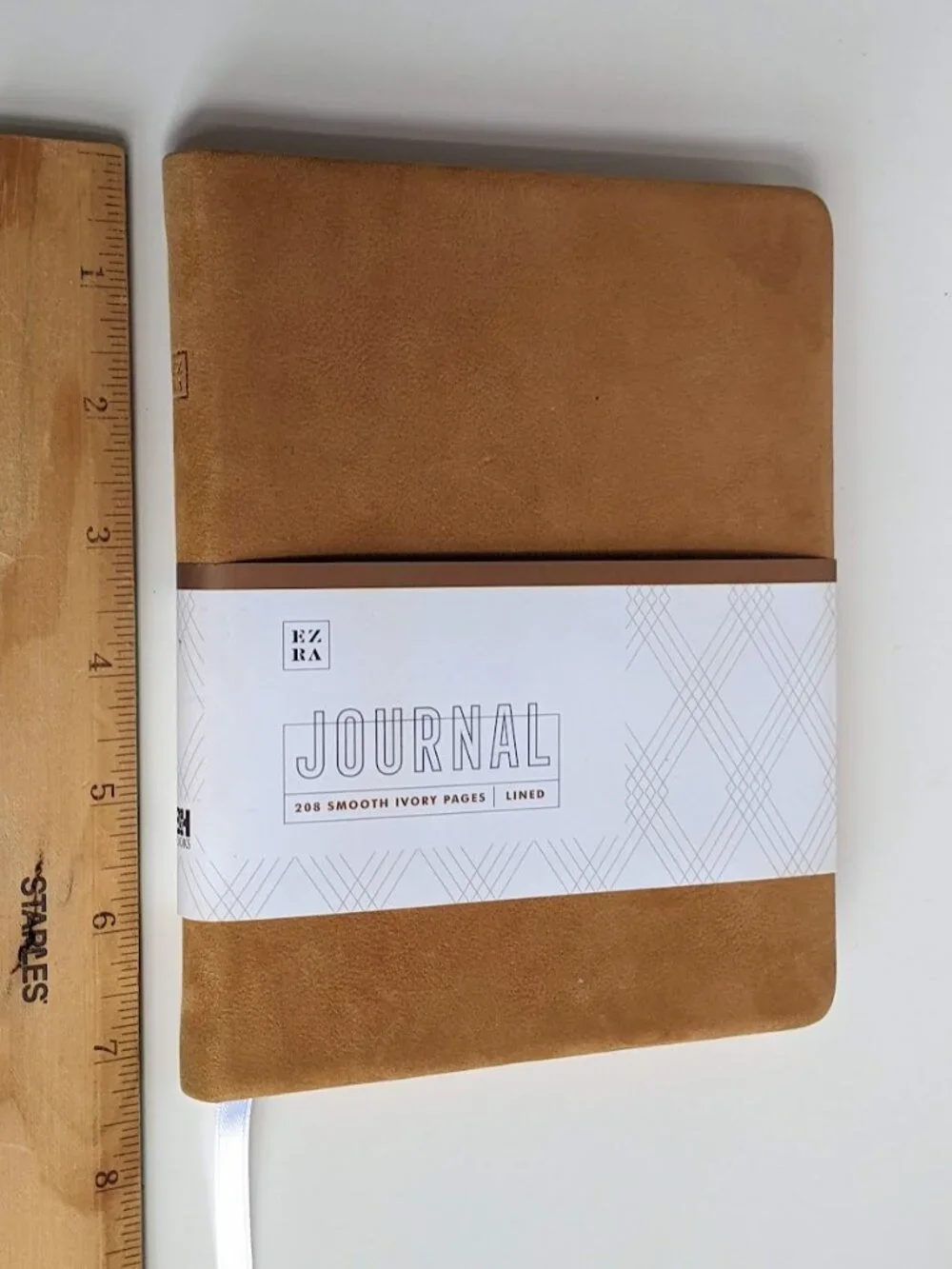 One Yellow Brown Leather Journal Notebook, 208 Smooth Ivory Pages